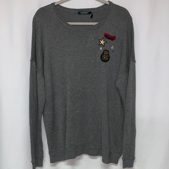 Ralph Lauren Sweaters - Ralph Lauren Gray Crewneck Sweater with Embellishments
